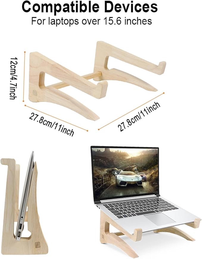 UI U & I Laptop Stand Riser, Portable and Adjustable Stand, for Notebook up to 13-17 Inch, Wood