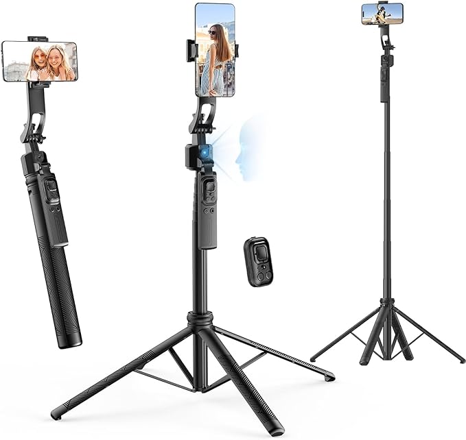 Rollei Auto Face Tracking Tripod, Smartphone Gimbal Stabilizer 64'' Selfie Stick Tripod Holder 360° Rotation for iPhone/Android Stand for Filming Streaming Tiktok Video Vlog
