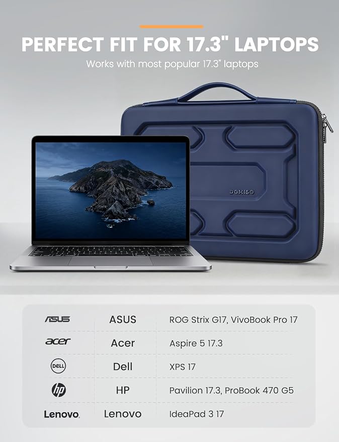 DOMISO 17 inch Laptop Sleeve with Handle Shockproof Waterproof EVA Protective Case for 17.3" ZBook Fury 17.3 G8/MSI GS73VR Stealth Pro/HP Envy 17/LG Gram 17"/ROG Strix GL702VS, Dark Blue