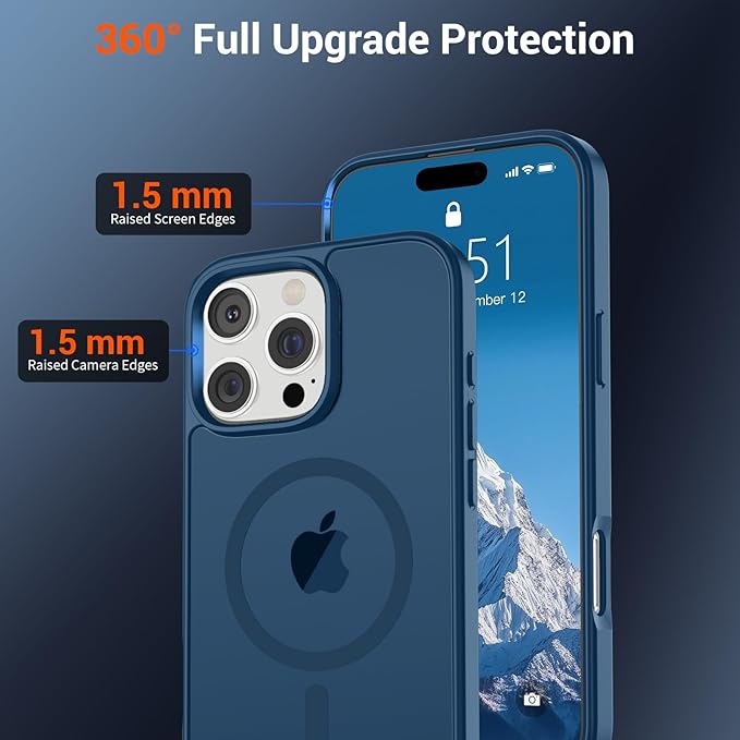 SUPFINE Magnetic for iPhone 16 Pro Max Case (Compatible with MagSafe) (Military Grade Drop Protection) Translucent Matte Shockproof with Anti-Fingerprint Phone Case,Deep Blue