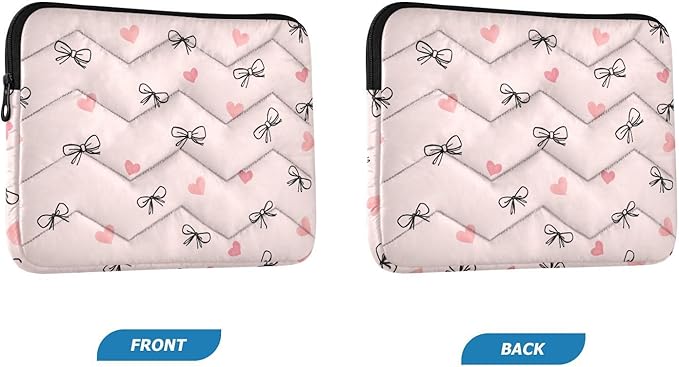Laptop Case Sleeve, Black Line Bow Pink Hearts Pattern Shockproof Protective Computer Carrying Cover, Briefcase Handbags 13-13.3inch Laptop Sleeve Bag