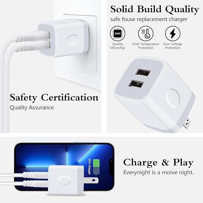 Wall Charger,USB Brick 3Pack 2.1A/5V Dual Port USB Plug Charger Cube Power Adapter Fast Charging Block for iPhone 17 16e 16 15 14 13 12 Pro Max 8 7 6 Plus 5S,iPad,Samsung Galaxy S8 S7 S6,Android Phone