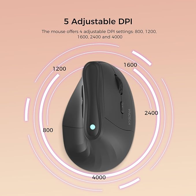 KYSONA 57° Ergonomic Wireless Tower Mouse, Vertical Quiet Ergo Mouse, Bluetooth(BT5.0,BT3.0)&2.4G, (800/1200/2400/2400/4000), 5 Buttons for Windows, macOS, iPadOS, Laptop, PC, Black