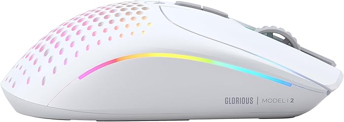 GLORIOUS Gaming Model I 2 Wireless Gaming Mouse - Hybrid 2.4Ghz & Bluetooth, 75g Superlight, 9 Buttons (2 Swappable), RGB, PTFE Feet, MMO/MOBA/FPS, Long Battery Life, Side Thumb Rest - White