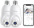 Armorcope 2K Light Bulb Security Camera, 360° Motion Tracking 2.4Ghz WiFi Camera Wireless Outside, Full-Color Night Vision Indoor/Outdoor Camera, SD&Cloud Storage, E27/E26 Light Socket Security