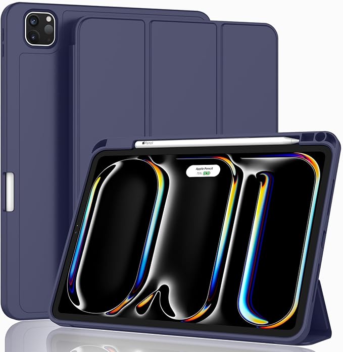 ZryXal New iPad Pro 13 Inch Case (M5) 2025 / (M4) 2024 with Pencil Holder, Smart iPad Case [Support Pencil Pro and Pencil (USB-C)], Support Touch ID and Auto Wake/Sleep (New Dark Blue)