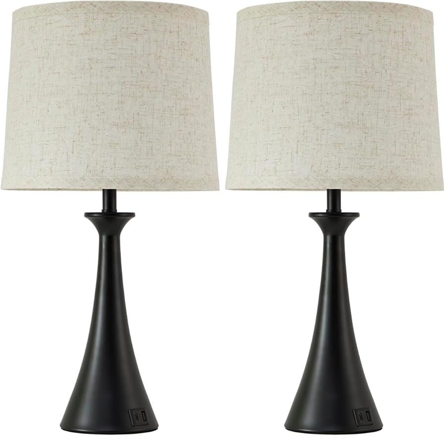 Touch Lamp for Living Room Bedroom, 21" Table Lamps Set of 2 with USB C+A Ports, Touch Bedside Lamps for Nightstand with 3 Way Dimmable, 2 LED Bulbs Included, Black