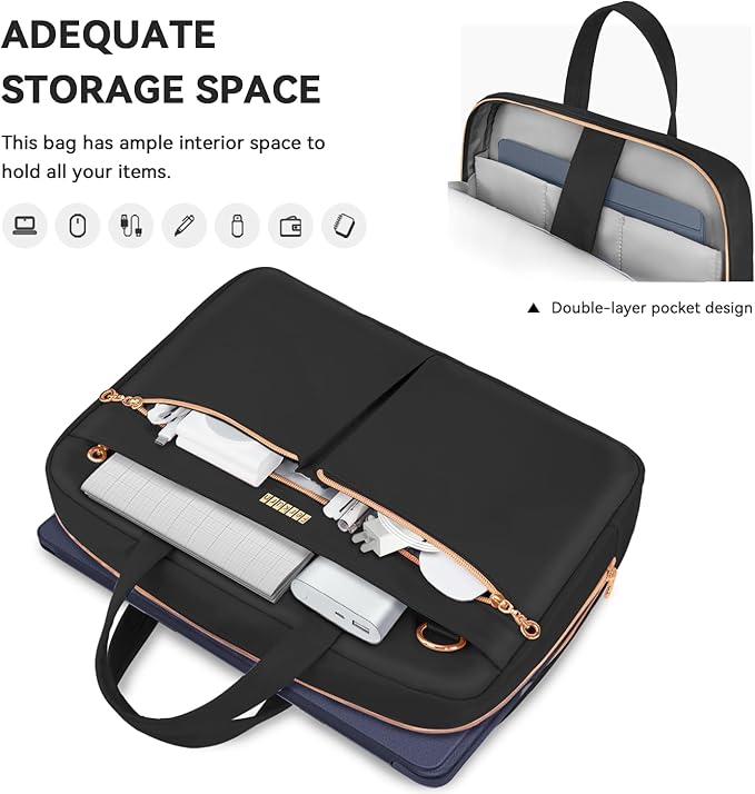 Ferkurn Laptop Bag Case Women Men Computer Bag Compatible with MacBook/HP/LG/Dell, Shoulder Strap Slim Carrying Messenger Briefcase, Black, 14 Inch