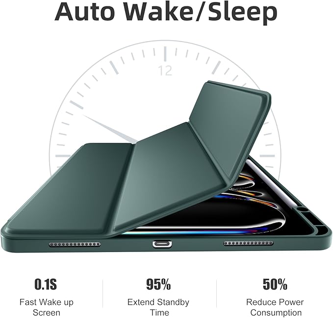 Compatible with iPad Pro 13 Inch Case M5 2025/ M4 2024, Soft TPU Back Cover for iPad 13 Pro Case, with Pencil Pro & (USB-C) Holder, Trifold Stand, Auto Wake/Sleep, Pine Green