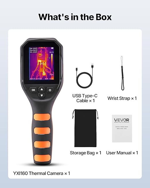 VEVOR Thermal Camera, 320 x 240 TISR Super Resolution, Thermal Imaging Camera with 2MP Visual Camera, 160 x 120 IR Resolution, 25 HZ Refresh Rate, -4°F to 1022°F, 4 Image Modes & 6 Color Palettes