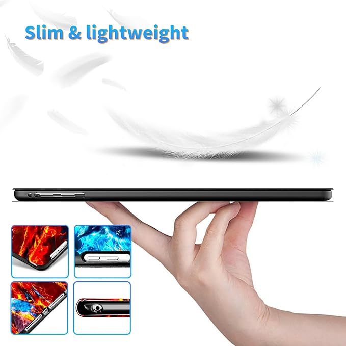 for Amazon Kindle Fire 7 (12th Generation, 2022 Release) 7" Tablet Case, Slim Kickstand Stand Leather Smart Cover with Auto Wake/Sleep, Red Blue Flaming Wolf
