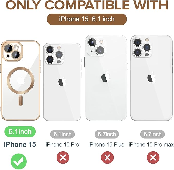 Hython Magnetic Clear for iPhone 15 Case with Camera Lens Protector [Compatible with MagSafe] Luxury Plating Edge Slim Soft TPU Cover Protective Phone Case for iPhone 15 6.1", Matte Desert Brown