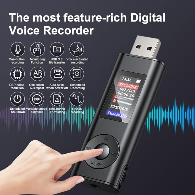 Digital Voice Recorder with 64GB Storage, Voice Activated Recording, USB Connectivity, Playback Function for Meetings, Interviews, Classroom