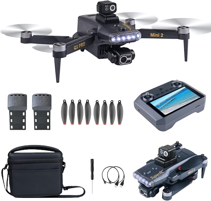 4K UHD Camera FPV Drone with 3-Axis Gimbal Obstacle Avoidance GPS Drone for Adults, Brushless Motor Auto Return RC Quadcopter with 5.5" Screen, Q3 PRO Mini 2 Lightweight Foldable Drones for Adult Beginners