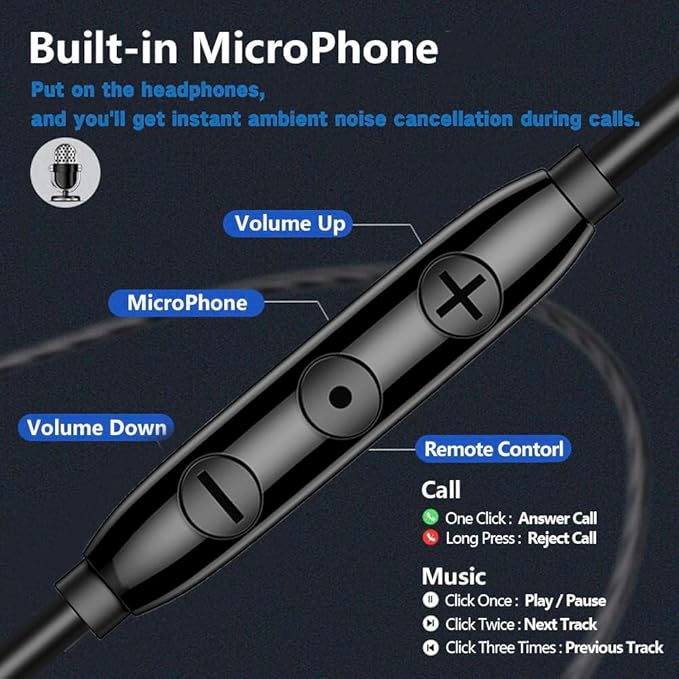 USB C Wired Headphones with Noise-Canceling Mic,Dual-Driver Noise-Isolating Wired Earbuds with Call Noise Reduction,Type C Plug Deep Bass In ear Earphones with DAC,Powerful Bass and HD Sound (Black)