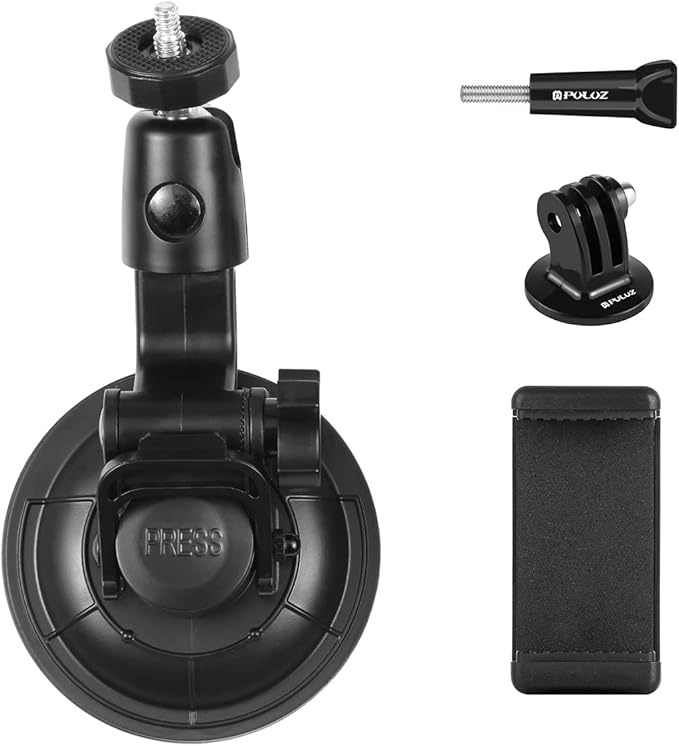 PULUZ Car Suction Cup Mount for GoPro/Insta 360/DJI Osmo Action Camera Vehicle Window & Windshield Mount Holder Camera Mount with 2.3-3.3 inch Phone Clamp & Tripod Adapter