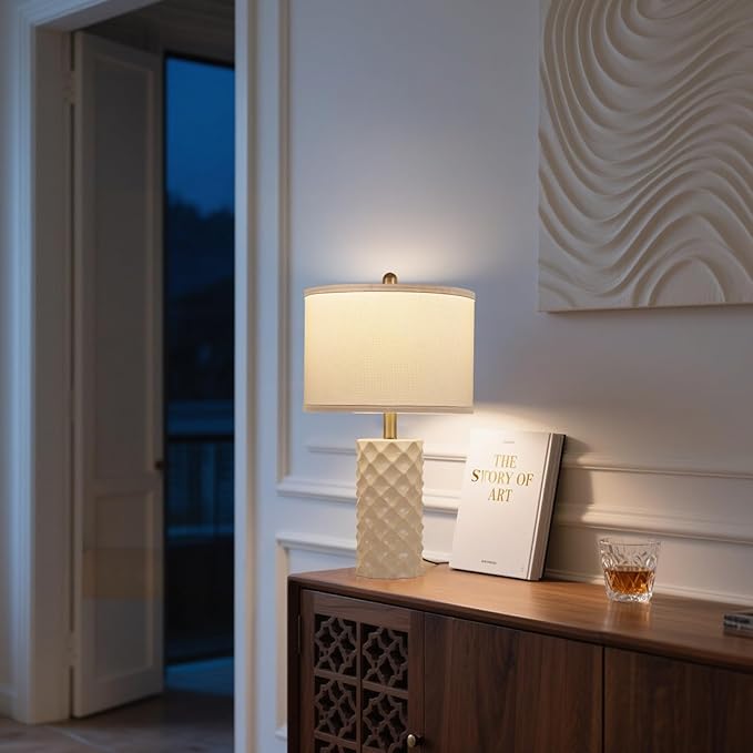 Gentle Beige & Star Diamond Ceramic Table Lamps (Set of 2) - 23" Luxe Modern Bedside Lamps for Nightstand,bedrooms, Living Rooms, or entryways & Rotary Switch,No Bulbs