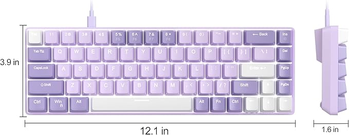 MageGee Portable 60% Mechanical Gaming Keyboard, MK-Box LED White Backlit Compact 68 Keys Mini Wired Office Keyboard with Red Switch for Windows Laptop PC Mac - Violets