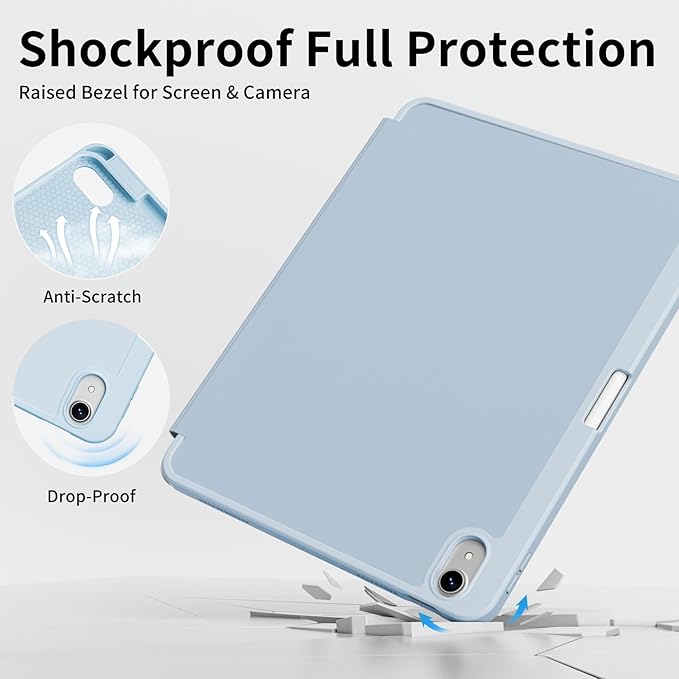 Case for iPad mini 7 2024 (A17 Pro)/ iPad mini 6 (2021), iPad 8.3-inch 7th/6th Generation Case, Trifold Stand Protective Slim Clear Back Cover with Pencil Holder, Blue
