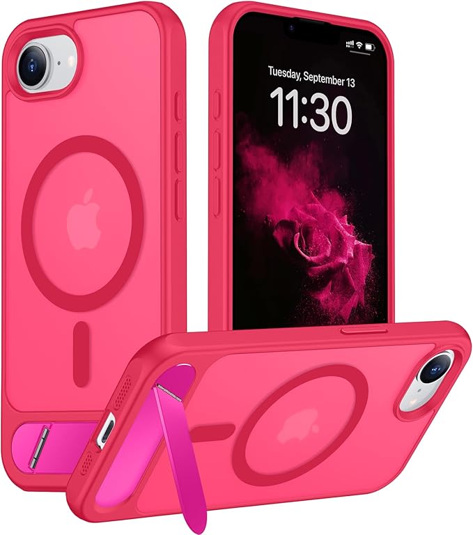 Magnetic Compatible with iPhone 16E Case, [Built-in Invisible Kickstand][Compatible with MagSafe][Military Grade Shockproof] Slim Translucent Matte Case for iPhone 16E 6.1" 2025