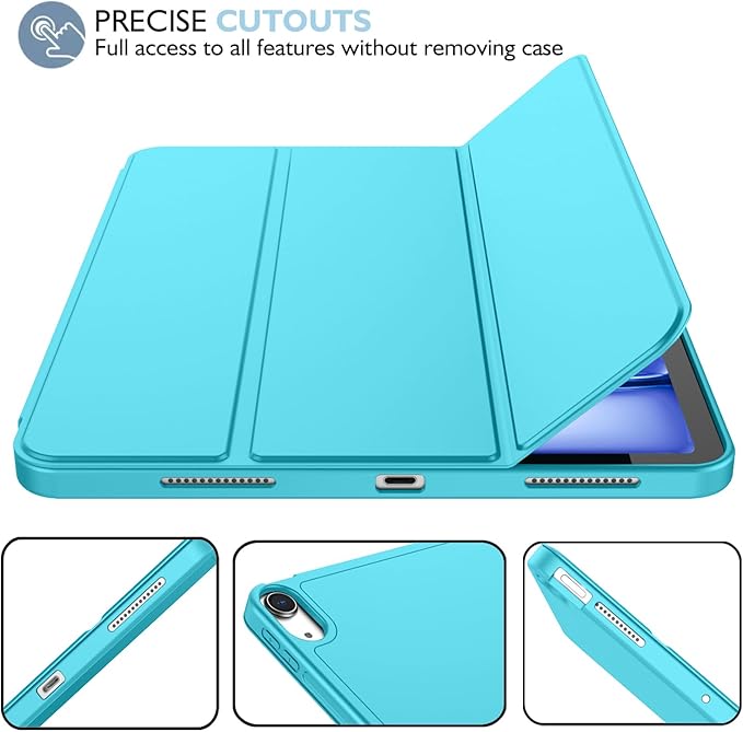 iMieet iPad Air 11 Inch Case M4/M3/M2(2026/2025/2024), iPad Air 5th/4th Generation Case 2022/2020 10.9 Inch with Pencil Holder,Trifold Stand Smart Case with Soft TPU Back(New Cyan)