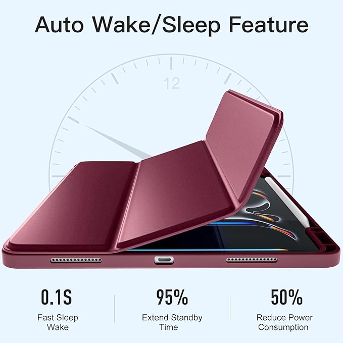 Akkerds Compatible with iPad Pro 13 Inch Case (M5/M4) 2025/2024, for iPad 13 Pro Case with Pencil Holder, Slim Trifold Stand Protective Cover with Soft TPU Back, Auto Wake/Sleep (WineRed)