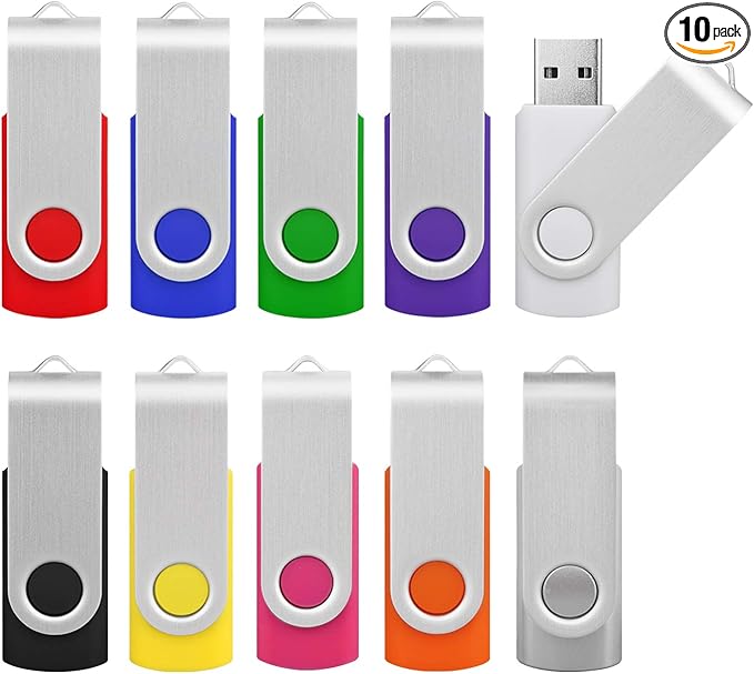 KOOTION 2GB Flash Drive 2gb USB Flash Drive 10 Pack Thumb Drive Memory Stick Swivel Jump Drive Keychain Design, Mixcolored