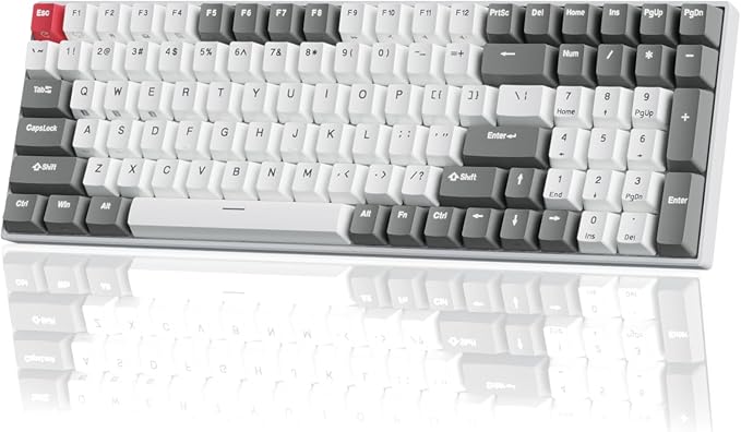 RK ROYAL KLUDGE RK100 Wireless Mechanical Keyboard RGB Backlit Bluetooth5.1/2.4G/Wired 96% Full Size 100-Key Hot Swappable Gaming Keyboard Red Switch Classic