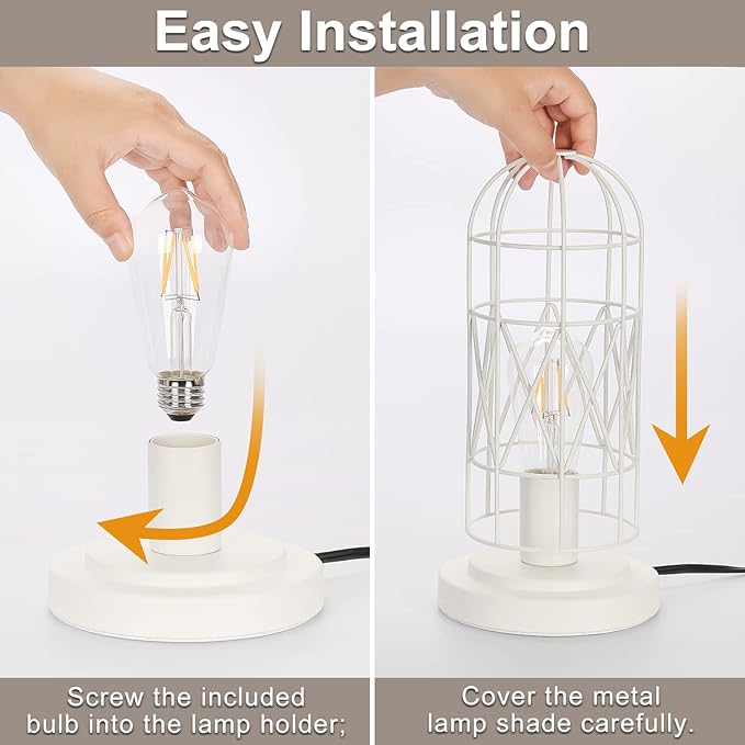 Seaside village Bedside Touch Lamp, Small Table Lamp for Bedroom Living Room, 3 Way Dimmable Modern Nightstand Lamp, Simple Desk Lamp with White Metal Cage Shade, 2700K LED Bulb Included