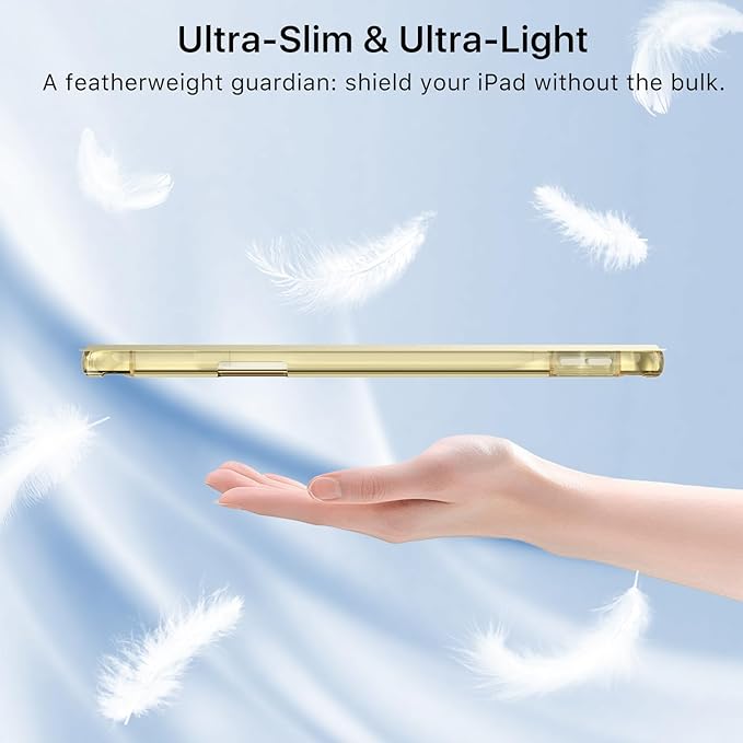 MoKo for iPad Air 11 inch Case (M4/M3/M2) 2026/2025/2024, iPad Air 5th/4th Gen 10.9 inch Case 2022/2020 with Pencil Holder, Slim Light Trifold Cover with Hard PC Translucent Back Shell, Starlight