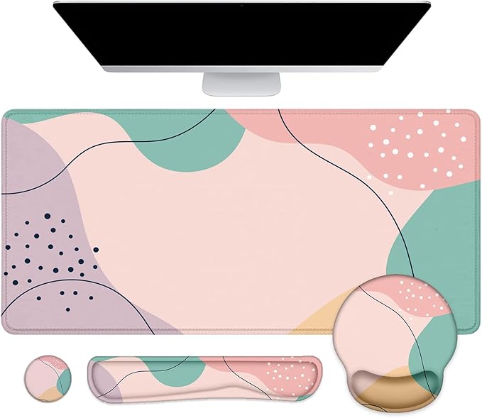 LATEEFAH Mouse Pad with Wrist Rest, Large Mouse Pad, Ergonomic Gaming Desk Pad Keyboard Wrist Rest Set, 4-in-1 Desk Mat Keyboard Mat for Home, Office