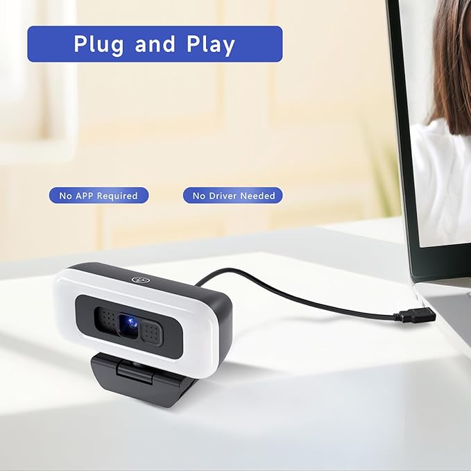 Webcam for PC - PC Camera Webcam 1080P, Desktop Computer Web cam with Privacy Shutter and Tripod Autofocus, Dual Noise-USB Plug&Play,Cancelling Mics,Auto Light Correction,