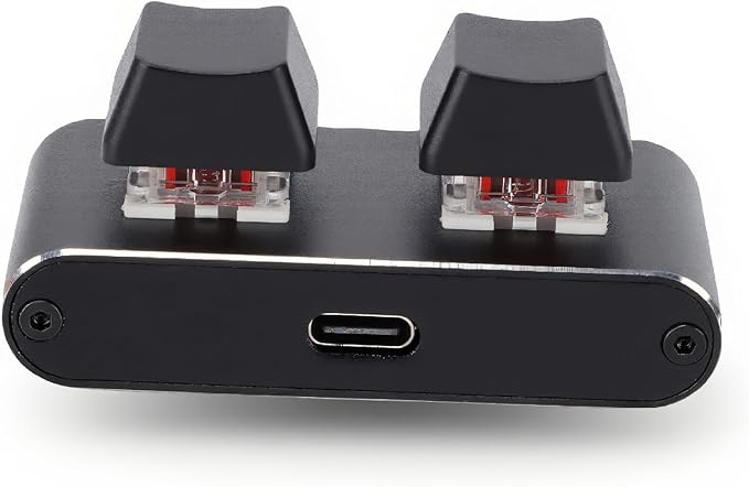 Programmable 2 Key Mechanical Keyboard, Aluminum Alloy USB Macro Keypad with Red Switches for Gaming Productivity, Custom Shortcut Keys, Hot Swappable One Handed Design