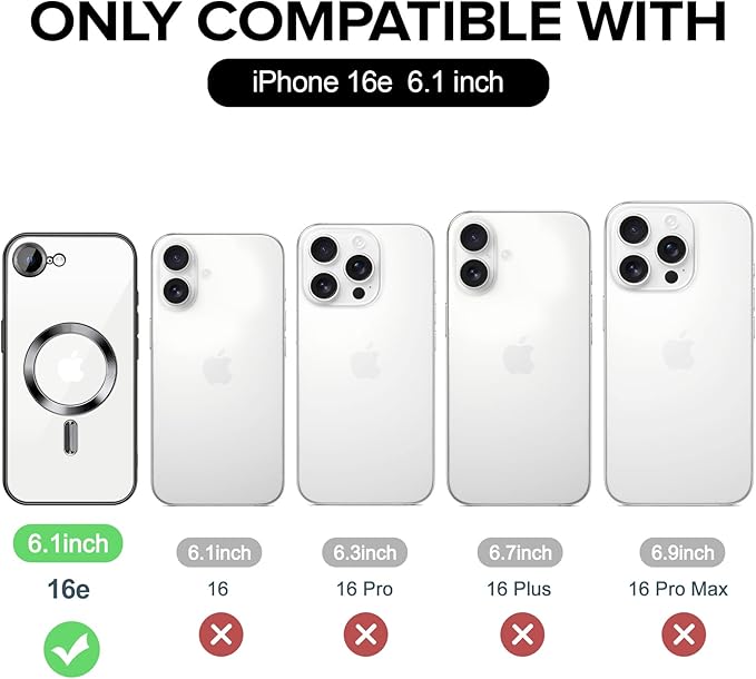 Hython Magnetic Clear for iPhone 16e Case with Camera Lens Protector [Compatible with MagSafe] Luxury Plating Edge Slim Soft TPU Cover Protective Phone Case for iPhone 16e 6.1", Black
