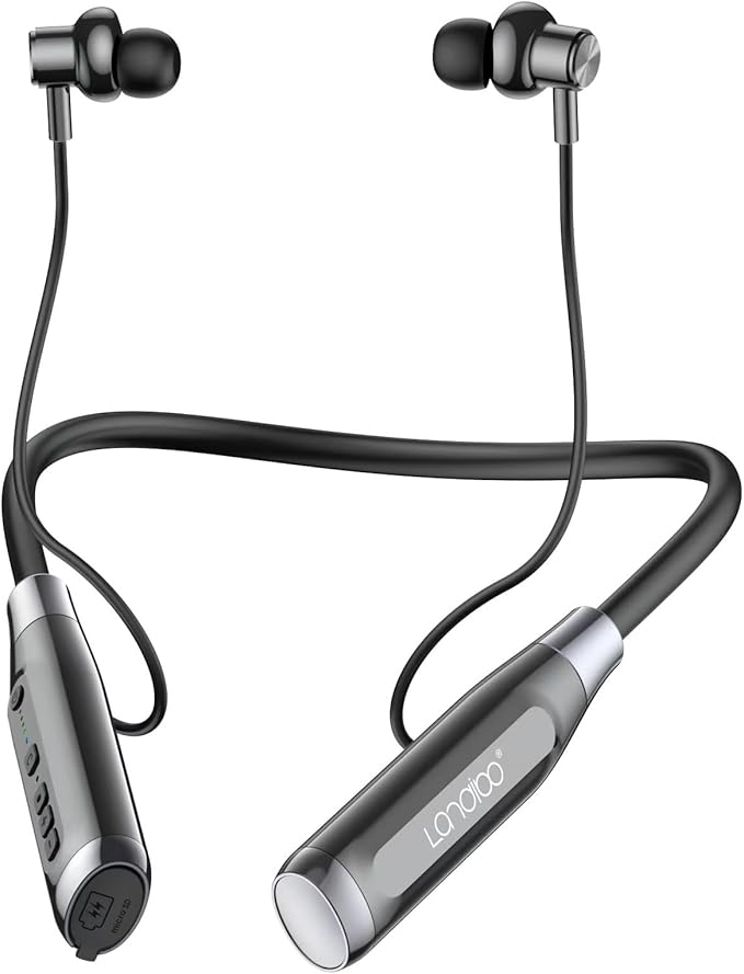 LANDIBO Wireless Bluetooth 5.0 Neck Earbuds with 100 Hours of Playback, IPX5 Waterproof Sports Earphones with Microphone, Magnetic, TF Card Slot, for Gym Running Exercises (A12)