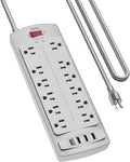 Power Strip, ALESTOR Surge Protector with 12 Outlets and 4 USB Ports, 10 Feet Extension Cord (1875W/15A), 2700 Joules, ETL Listed, Grey