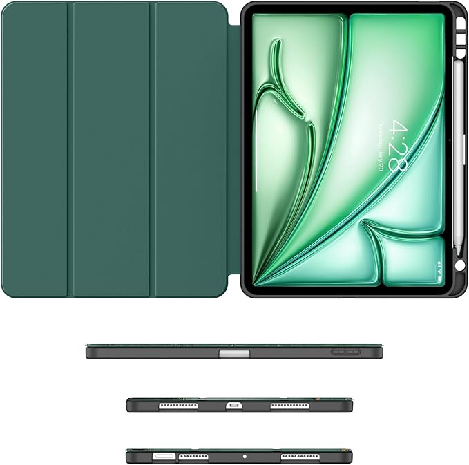Soke Case for New iPad Air 11 Inch (M4/M3/M2, 2026-2024), iPad Air 5th/4th Generation 10.9 Inch (2020-2022) with Pencil Holder, Soft TPU Back Cover & Auto Sleep/Wake, Green Marble