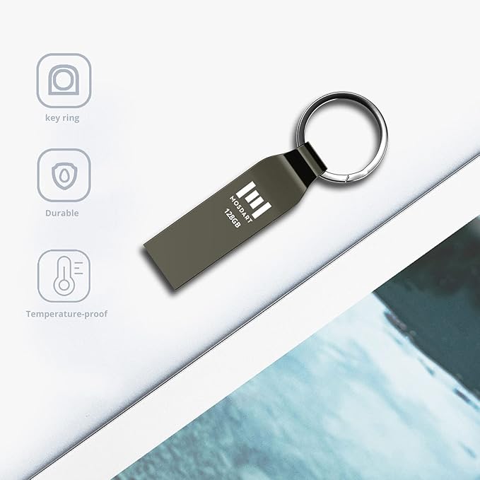 MOSDART Waterproof 128GB USB2.0 Flash Drive, exFAT Metal Memory Stick with Keychain, for System Back, Data Storage, Titan Gray(Pack of 2)