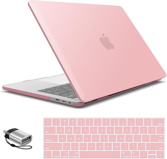 IBENZER Compatible with MacBook Pro 15 Inch Case 2019 2018 2017 2016 A1990 A1707, Hard Shell Case with Keyboard Cover & Type C Adapter for Mac Pro 15 Touch Bar, Rose Quartz, T15-RQ+1TC