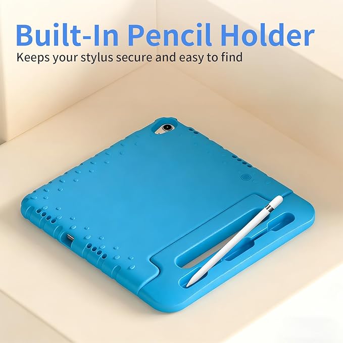 Case for iPad A16 11th (2025)/iPad 10th Gen (2022) with Pencil Holder & Handle Stand, Super Protection EVA Kids Friendly Cover for iPad 11"(A16)/10th Generation 10.9"-Blue