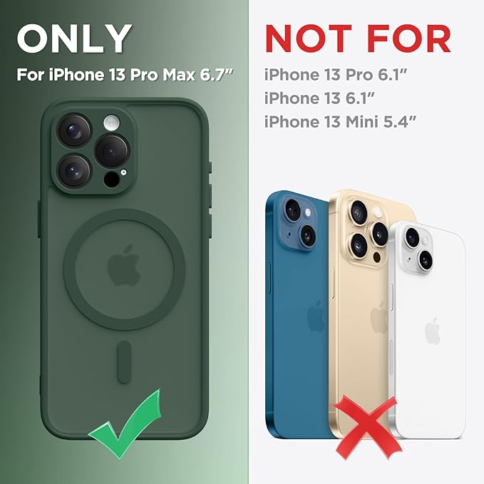 CAPRARO CAPRRO Magnetic for iPhone 13 Pro Max Case, [Compatible with MagSafe] [Full Camera Protection] Shockproof Protective Slim Translucent Matte Phone Case for iPhone 13 Pro Max 6.7'', Deep Green