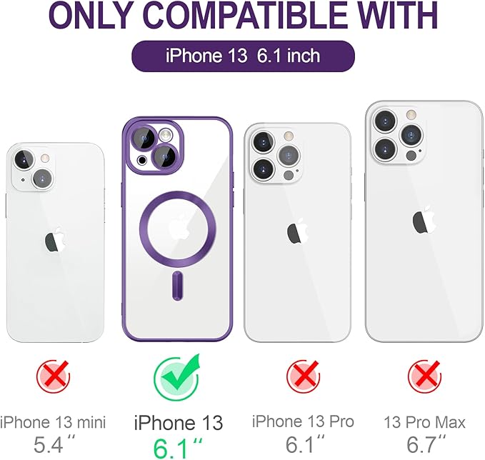 Hython Magnetic Clear for iPhone 13 Case with Camera Lens Protector [Compatible with MagSafe] Luxury Plating Edge Slim Soft TPU Cover Protective Phone Case for iPhone 13 6.1", Matte Purple