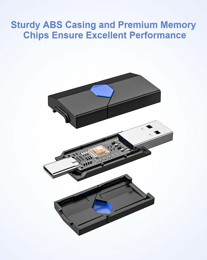 128GB USB Flash Drive JUANWE Type C & Type A Dual Port USB USB 3.1 Thumb Drive 150MB/s High Speed Transfer Memory Stick for Phone, Laptop, Tablet, Blue