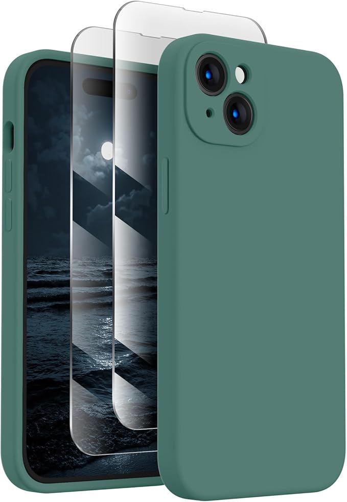 FireNova Designed for iPhone 15 Case, Silicone Upgraded [Camera Protection] Phone Case, Soft Anti-Scratch Microfiber Lining Inside, 6.1 inch, Midnight Green