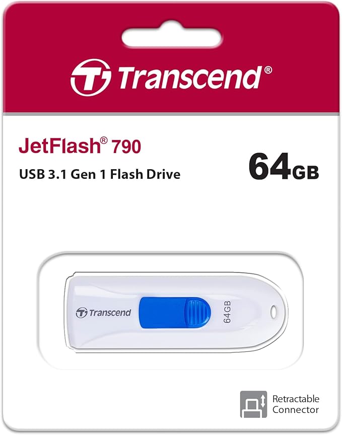 Transcend 64GB JetFlash 790 USB 3.0 Flash Drive (TS64GJF790W)