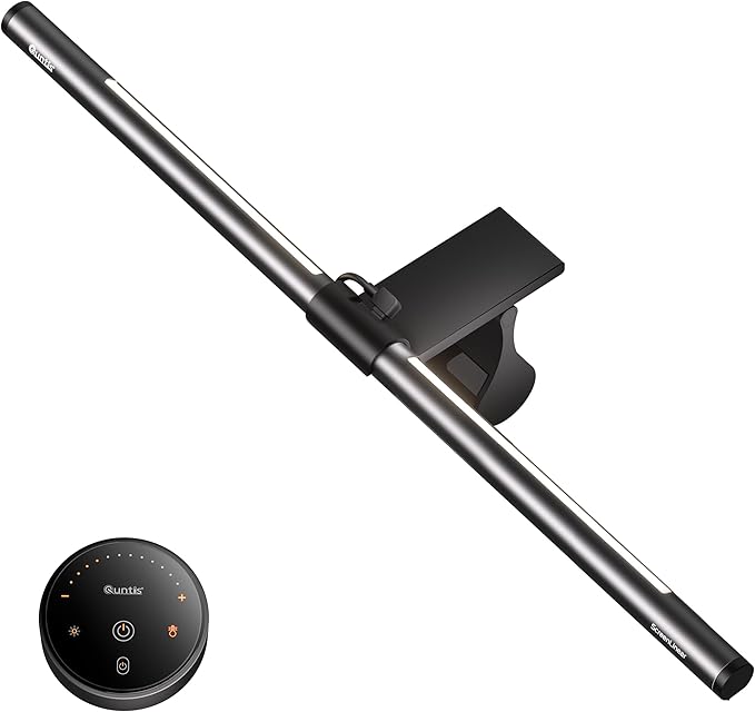 Quntis Monitor Light Bar with Remote, 20.1'' Dual Light Screen Light Bar, Sliding Weighted Clip Fit for All Screens, Adjustable Stepless Dimming, Eye Caring No Glare Gaming Work Desk Lamp, Gray