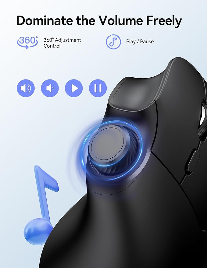 TECKNET Ergonomic Mouse, Rechargeable Wireless Bluetooth Mouse (BT 5.0/5.0+2.4G), Vertical Mouse with Volume Knob, Quiet Clicks, Cordless Mice 6 Adjustable DPI with USB A Receiver, Wide Compatibility