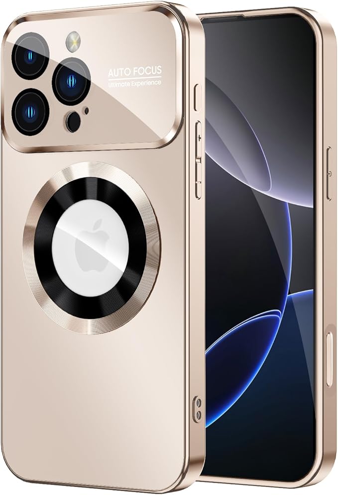 MAKAVO Magnetic for iPhone 16 Pro Case, Compatible with MagSafe, Built-in Camera Lens Protector, Logo View, Military Grade Drop Protection Phone Cover, Desert Titanium