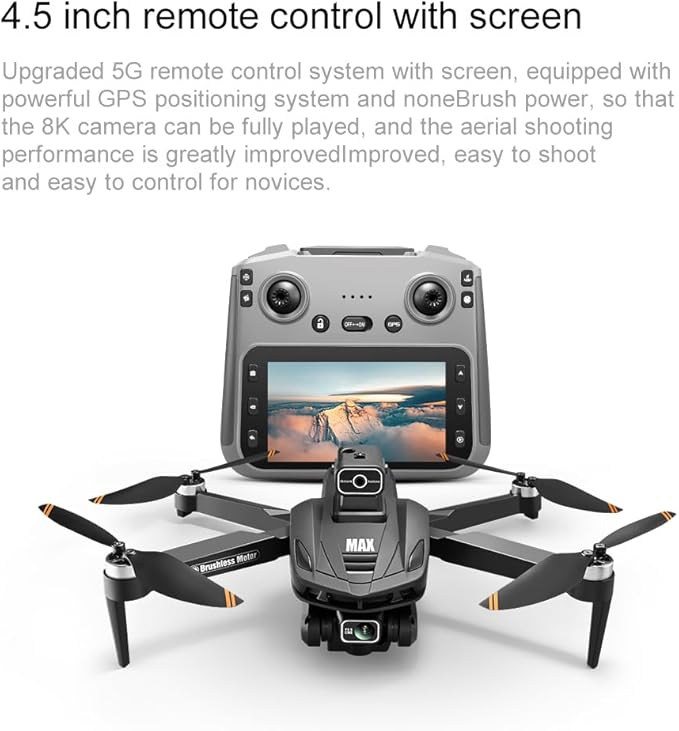 GPS Drone with 4K Camera, 4.5" LCD Display Screen Controller- 3,280ft RC Range, Auto return, Follow Me, Go Home, Gesture Control, One Key Takeoff/Landing, Altitude Hold,led Light ，Professional Quadcopter for Aerial Photography Control and Video Recordi...