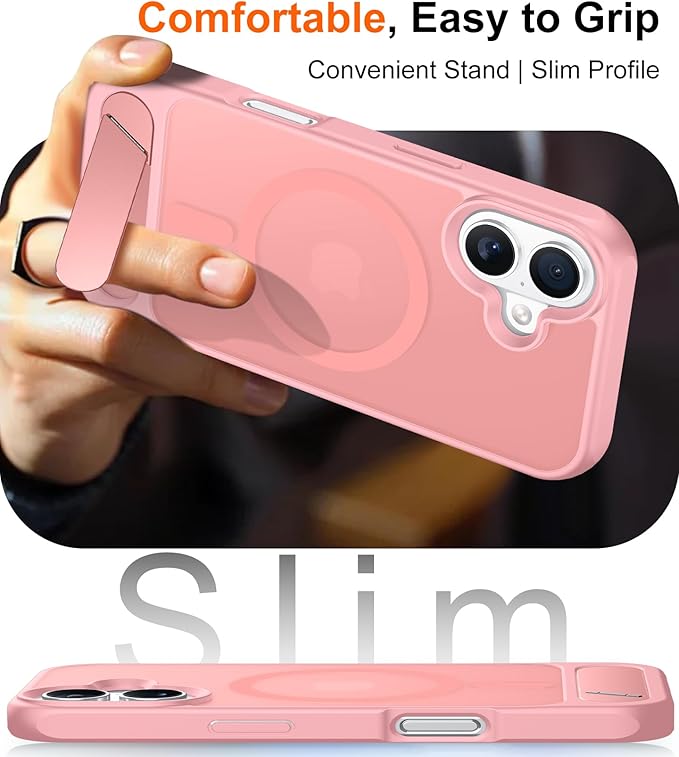 Magnetic Compatible with iPhone 16 Case, [Built-in Invisible Kickstand][Compatible with MagSafe][Military Grade Shockproof] Slim Translucent Matte Phone Case for iPhone 16 6.1"